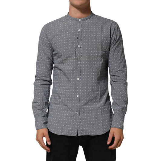 AGLINI Gray Polka Dot Cotton Button Down Long Sleeves Shirt