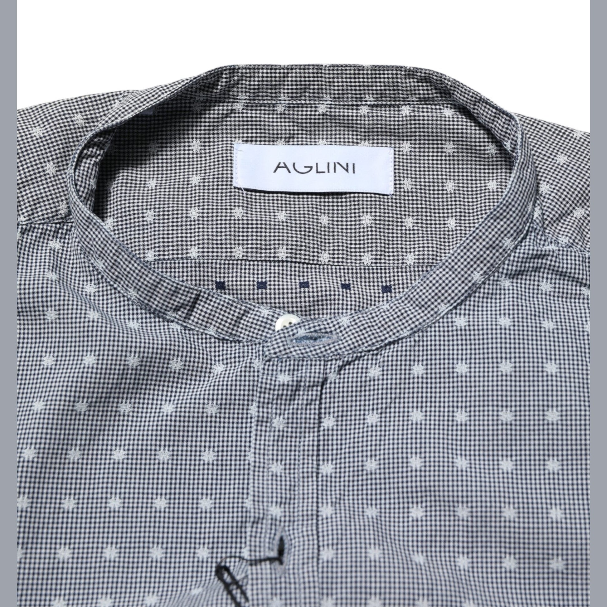 AGLINI Gray Polka Dot Cotton Button Down Long Sleeves Shirt