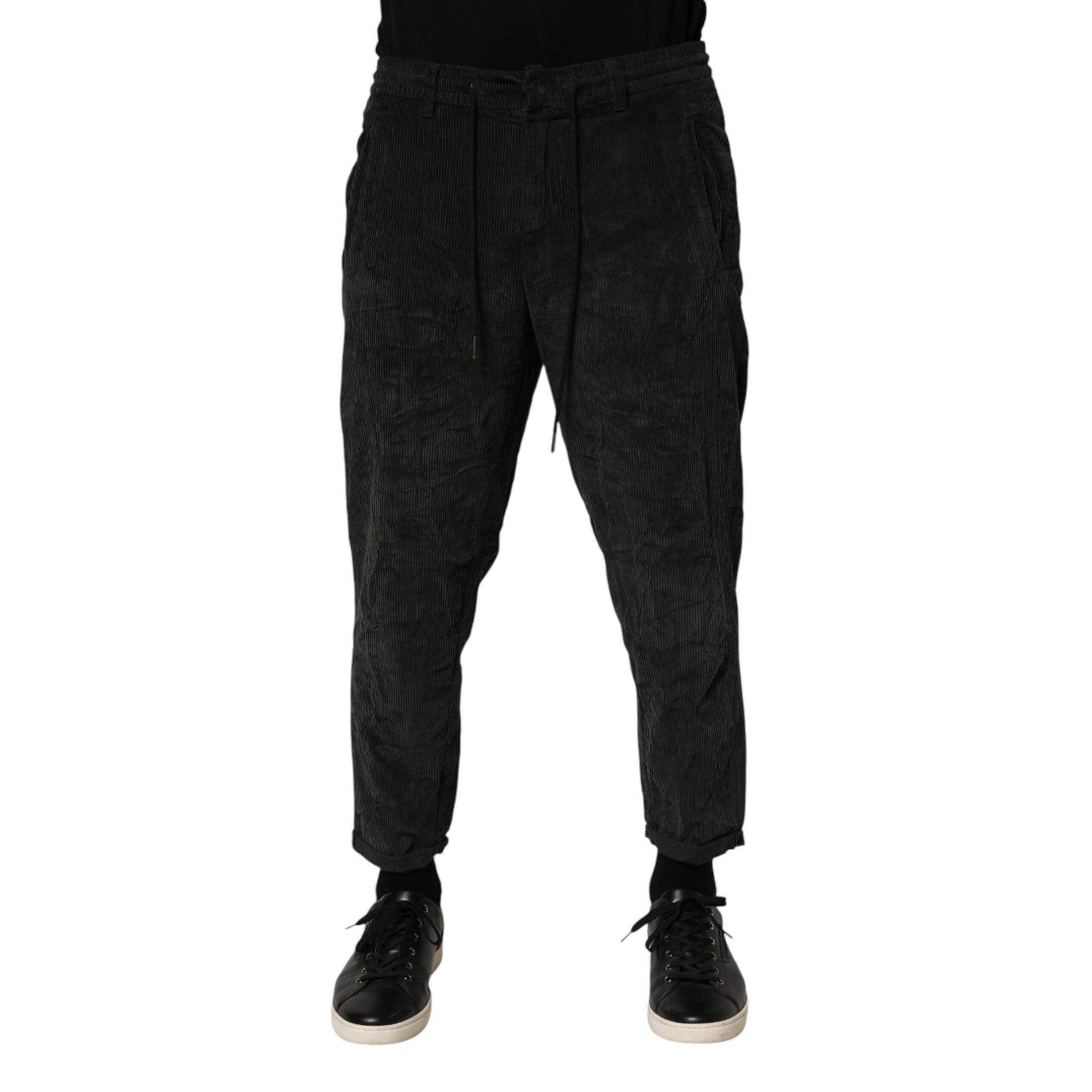Dondup Black Mid Waist Cropped Corduroy Men Trouser Pants Dondup