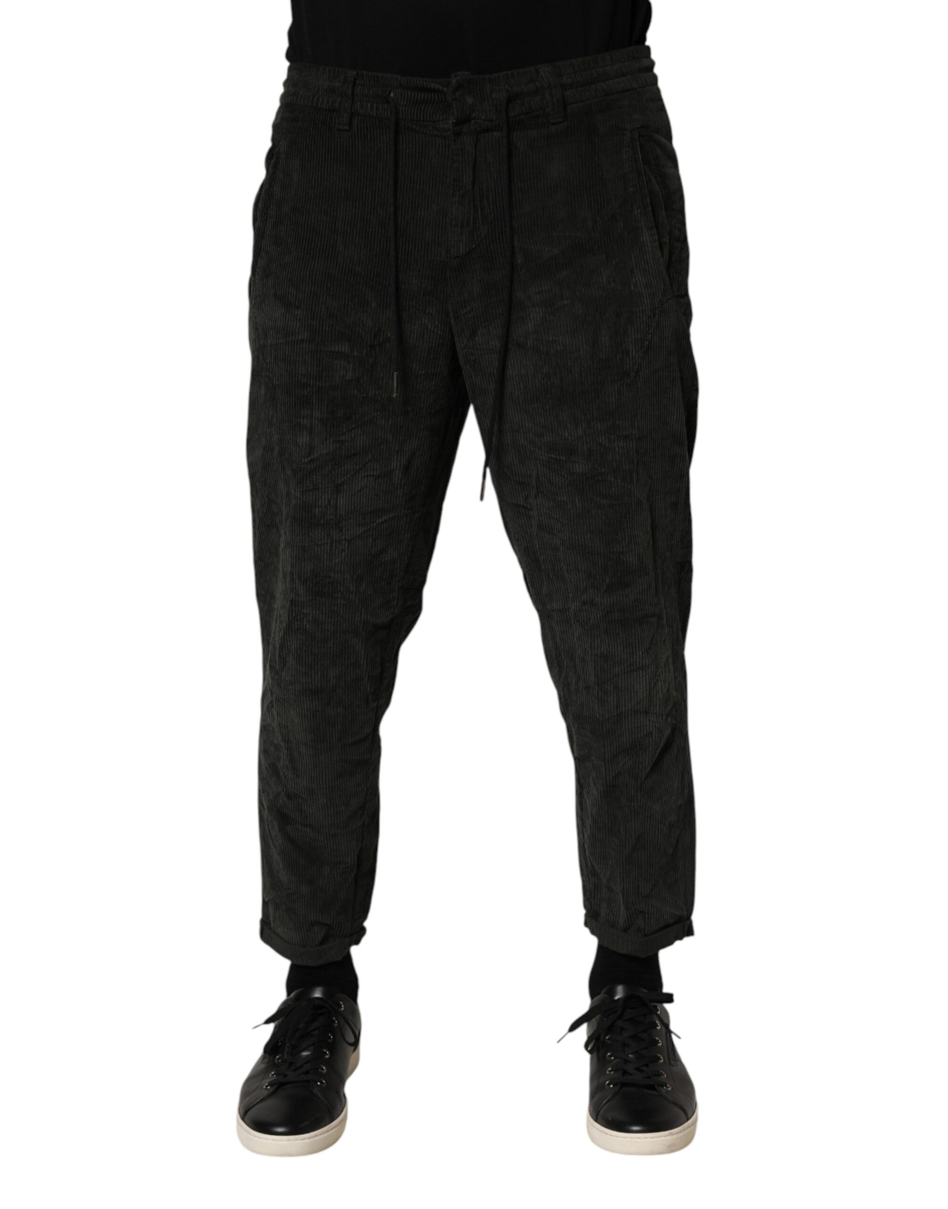 Dondup Black Mid Waist Cropped Corduroy Men Trouser Pants Dondup