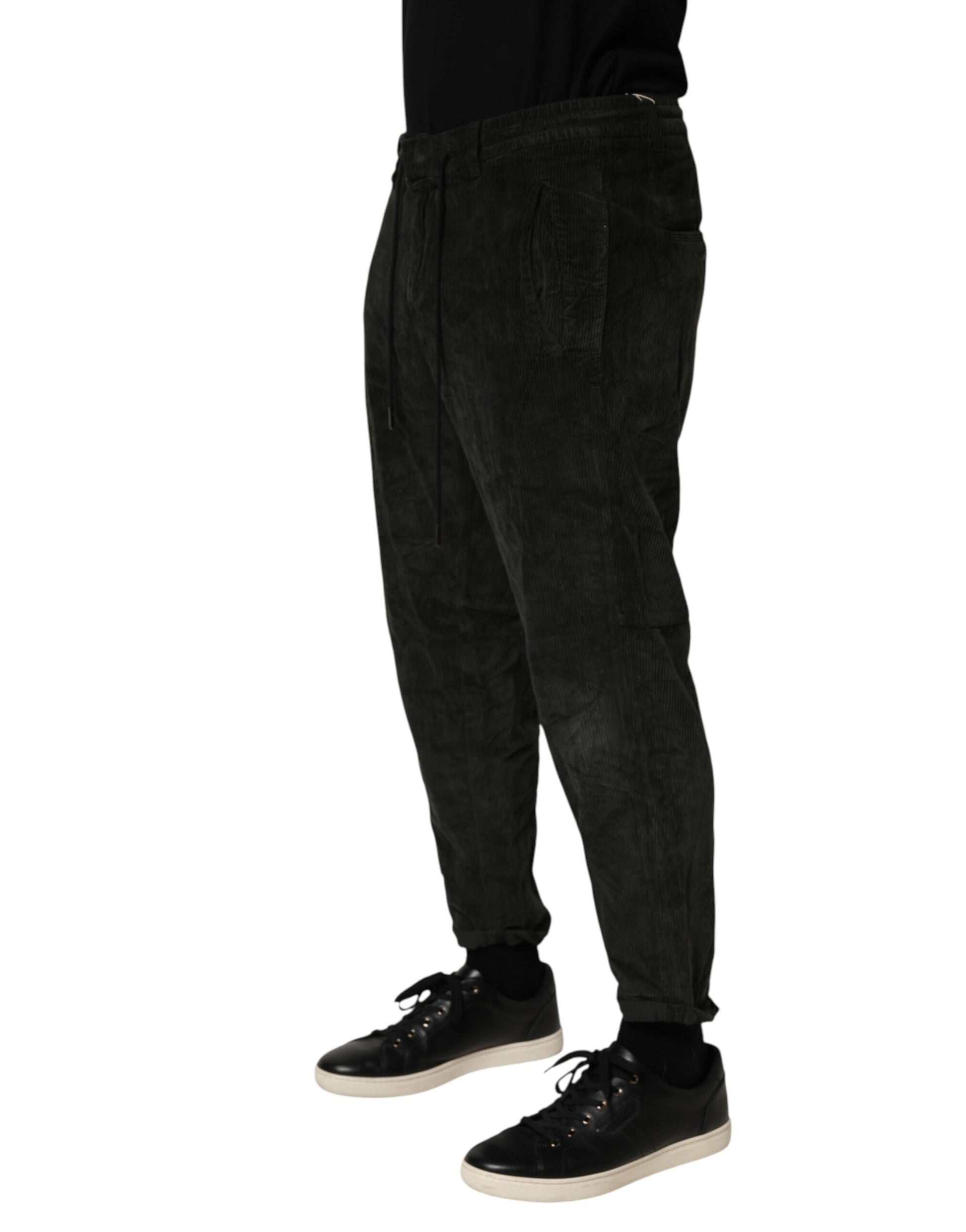 Dondup Black Mid Waist Cropped Corduroy Men Trouser Pants Dondup