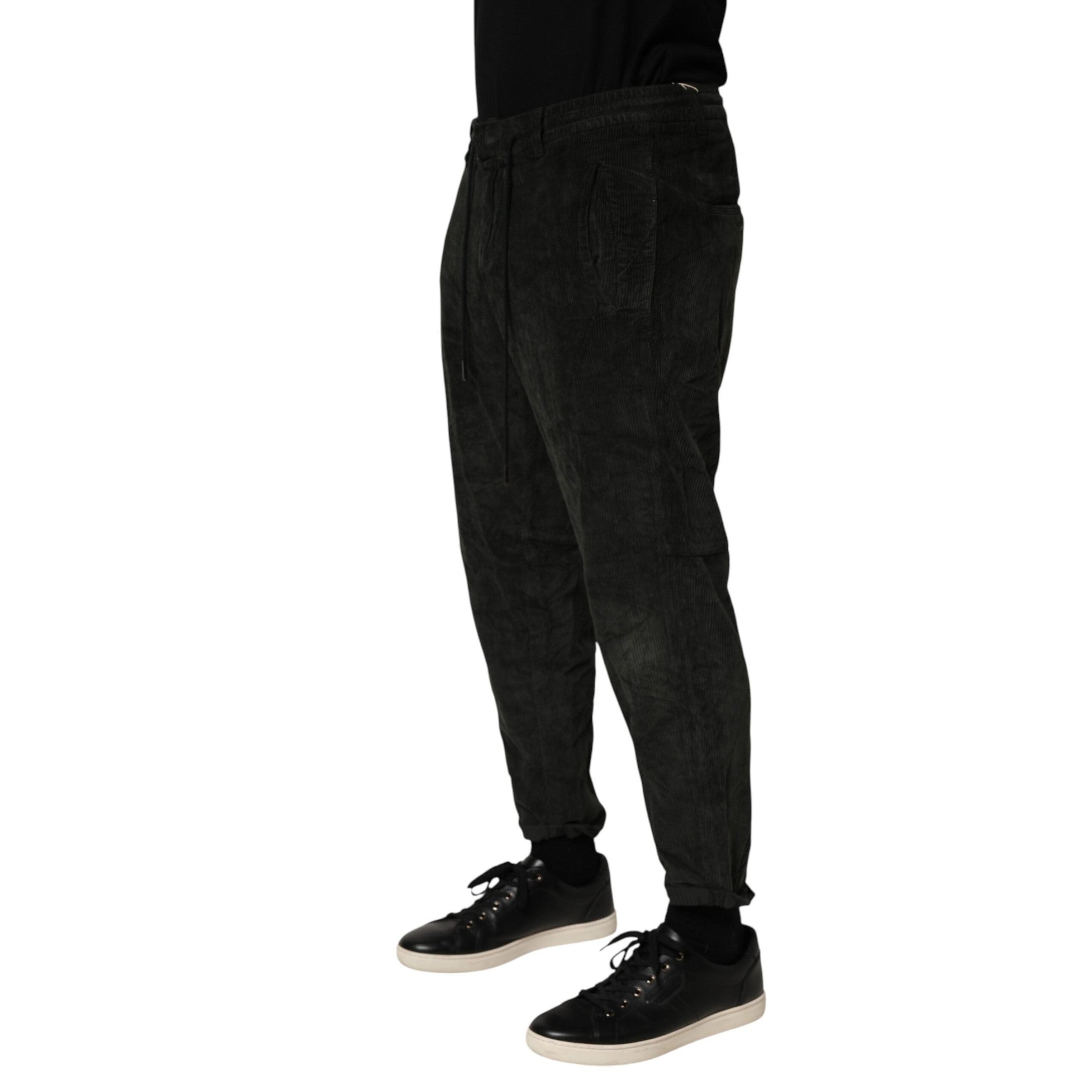Dondup Black Mid Waist Cropped Corduroy Men Trouser Pants Dondup