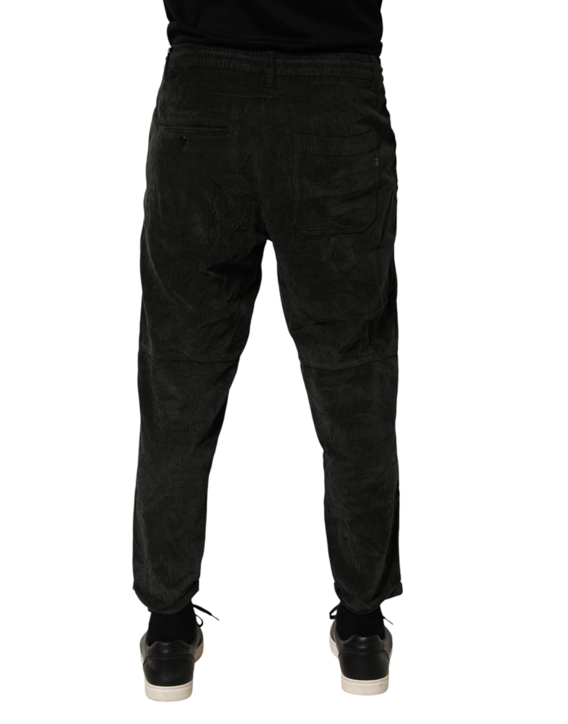 Dondup Black Mid Waist Cropped Corduroy Men Trouser Pants Dondup