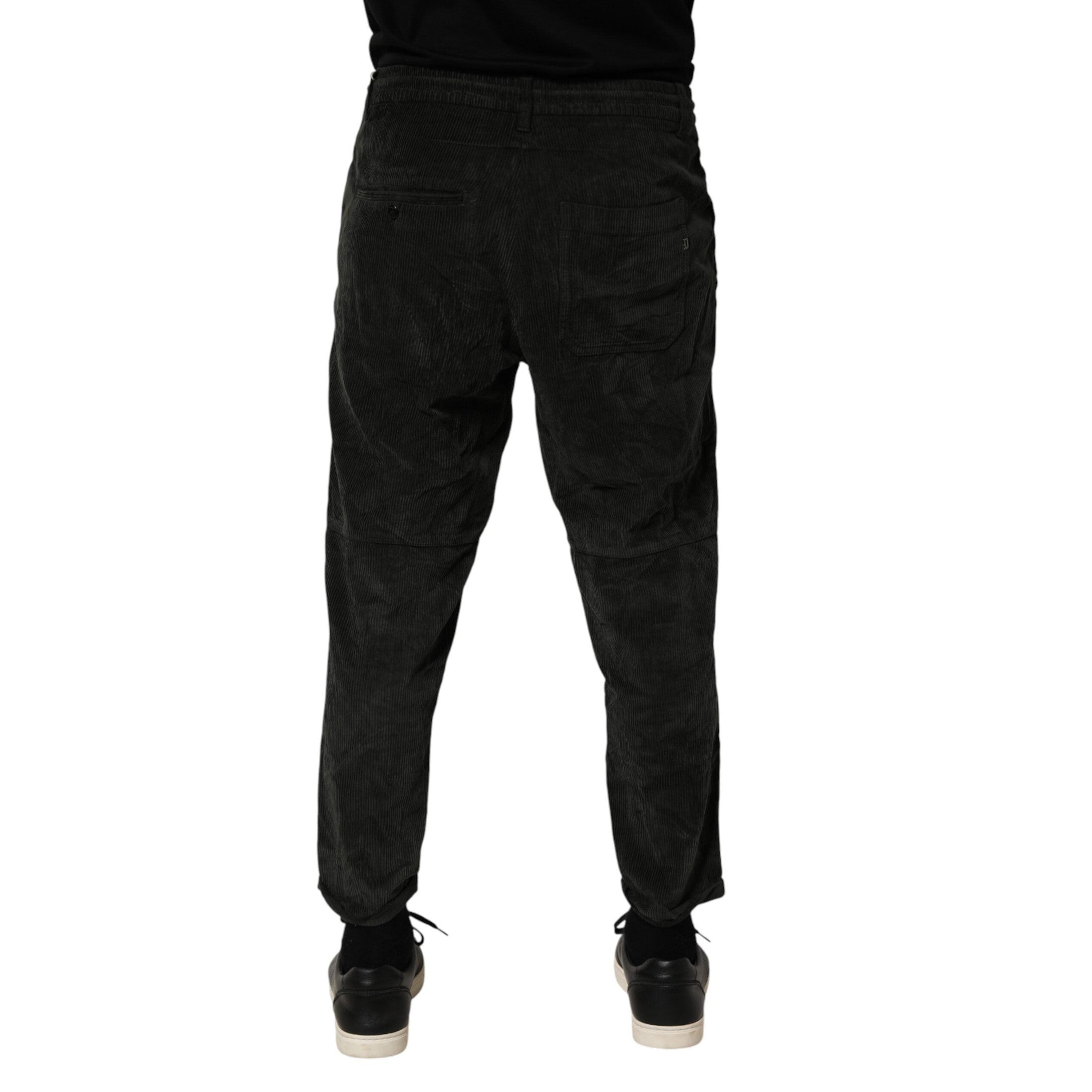 Dondup Black Mid Waist Cropped Corduroy Men Trouser Pants Dondup