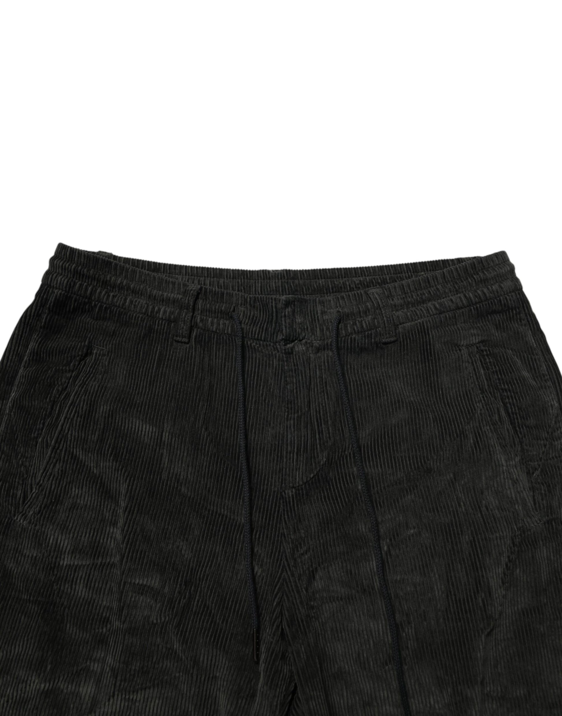 Dondup Black Mid Waist Cropped Corduroy Men Trouser Pants Dondup