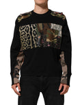 Dolce & Gabbana Black Patchwork Crew Neck Pullover Sweater - Eljoys Fashion 