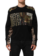 Dolce & Gabbana Black Patchwork Crew Neck Pullover Sweater - Eljoys Fashion 