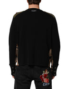 Dolce & Gabbana Black Patchwork Crew Neck Pullover Sweater - Eljoys Fashion 