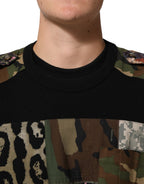 Dolce & Gabbana Black Patchwork Crew Neck Pullover Sweater - Eljoys Fashion 