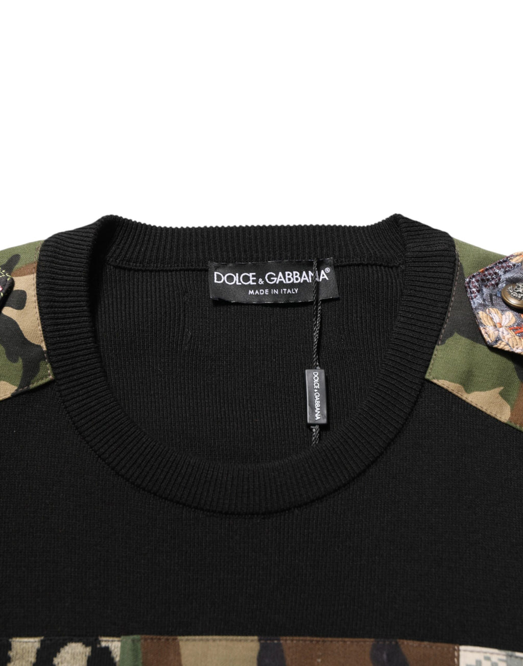 Dolce & Gabbana Black Patchwork Crew Neck Pullover Sweater - Eljoys Fashion 