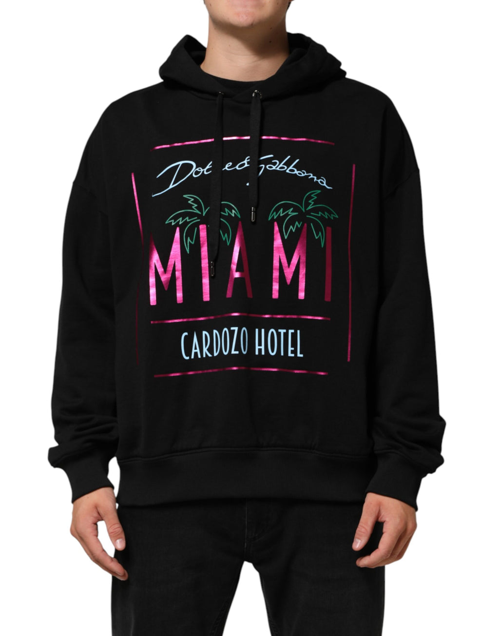 Dolce & Gabbana Black Printed Hooded Men Sweatshirt Sweater - Eljoys Fashion 