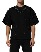 Dolce & Gabbana Black Polyester Necklace Embellished T-shirt - Eljoys Fashion 