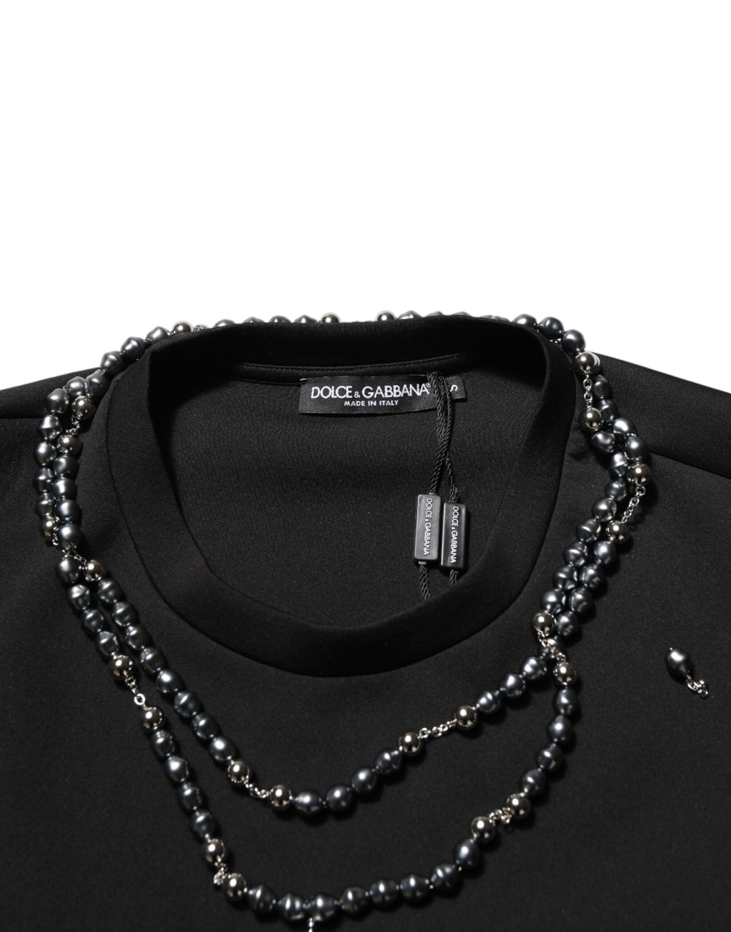 Dolce & Gabbana Black Polyester Necklace Embellished T-shirt - Eljoys Fashion 
