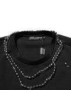 Dolce & Gabbana Black Polyester Necklace Embellished T-shirt - Eljoys Fashion 