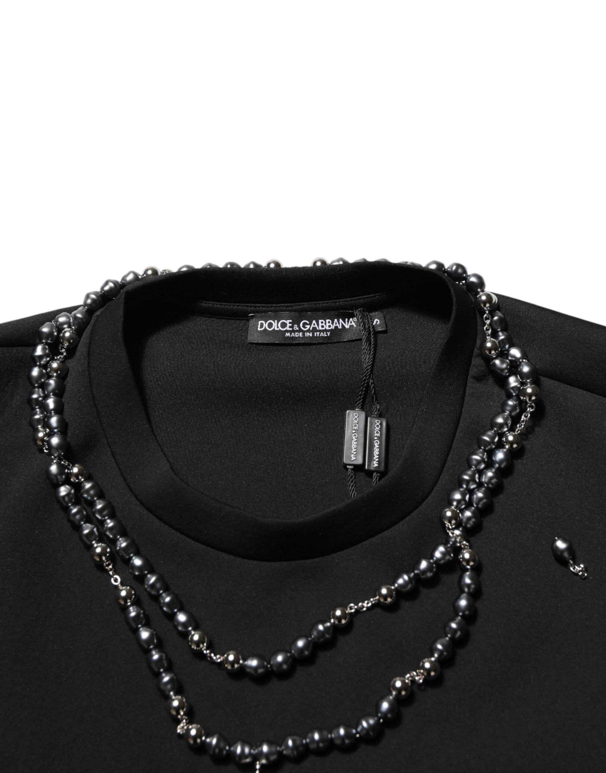 Dolce & Gabbana Black Polyester Necklace Embellished T-shirt Dolce & Gabbana