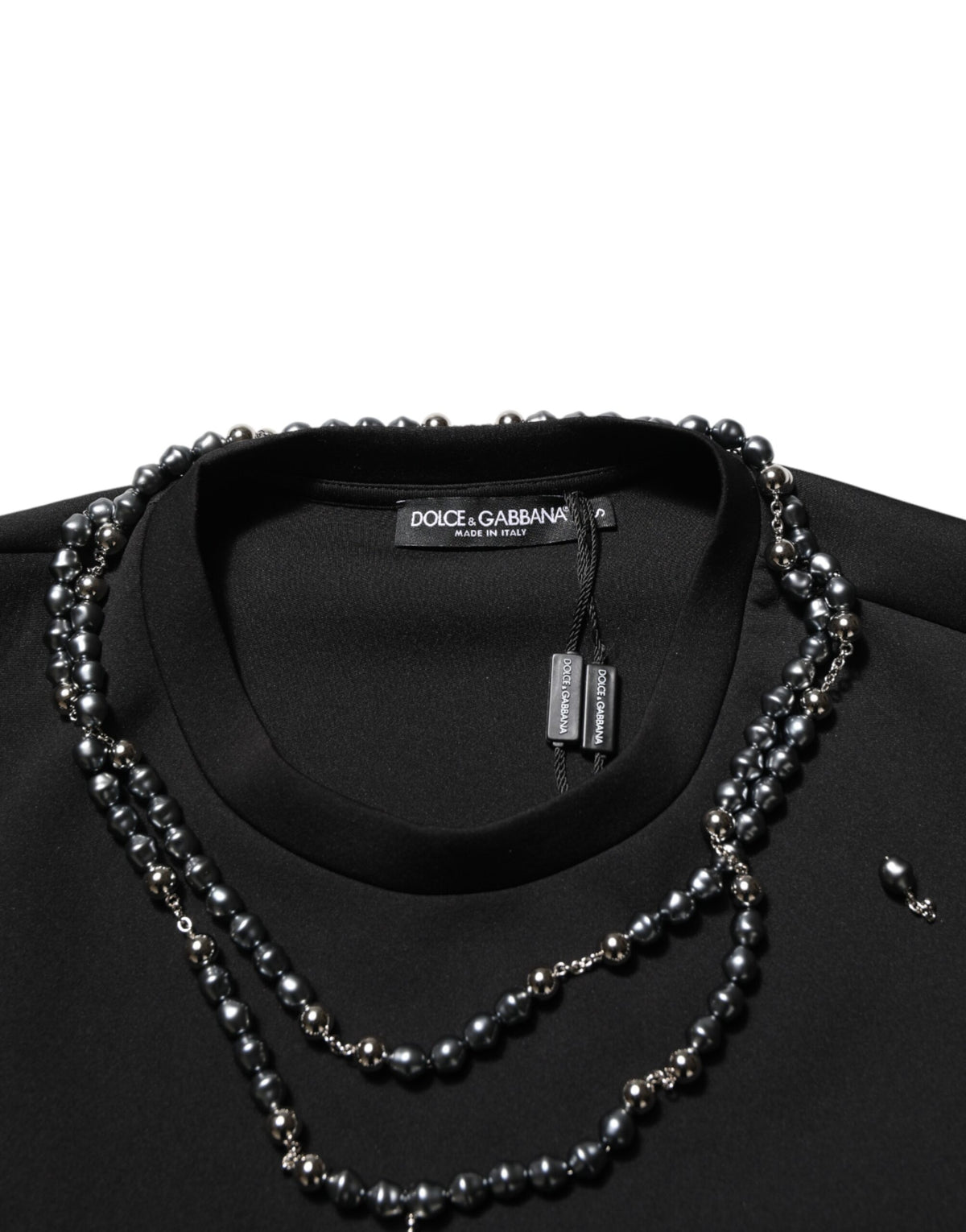 Dolce & Gabbana Black Polyester Necklace Embellished T-shirt - Eljoys Fashion 