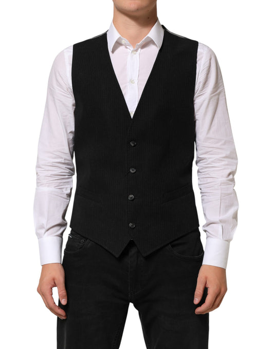 Dolce & Gabbana Black Cotton Waistcoat Dress Men Formal Vest Dolce & Gabbana