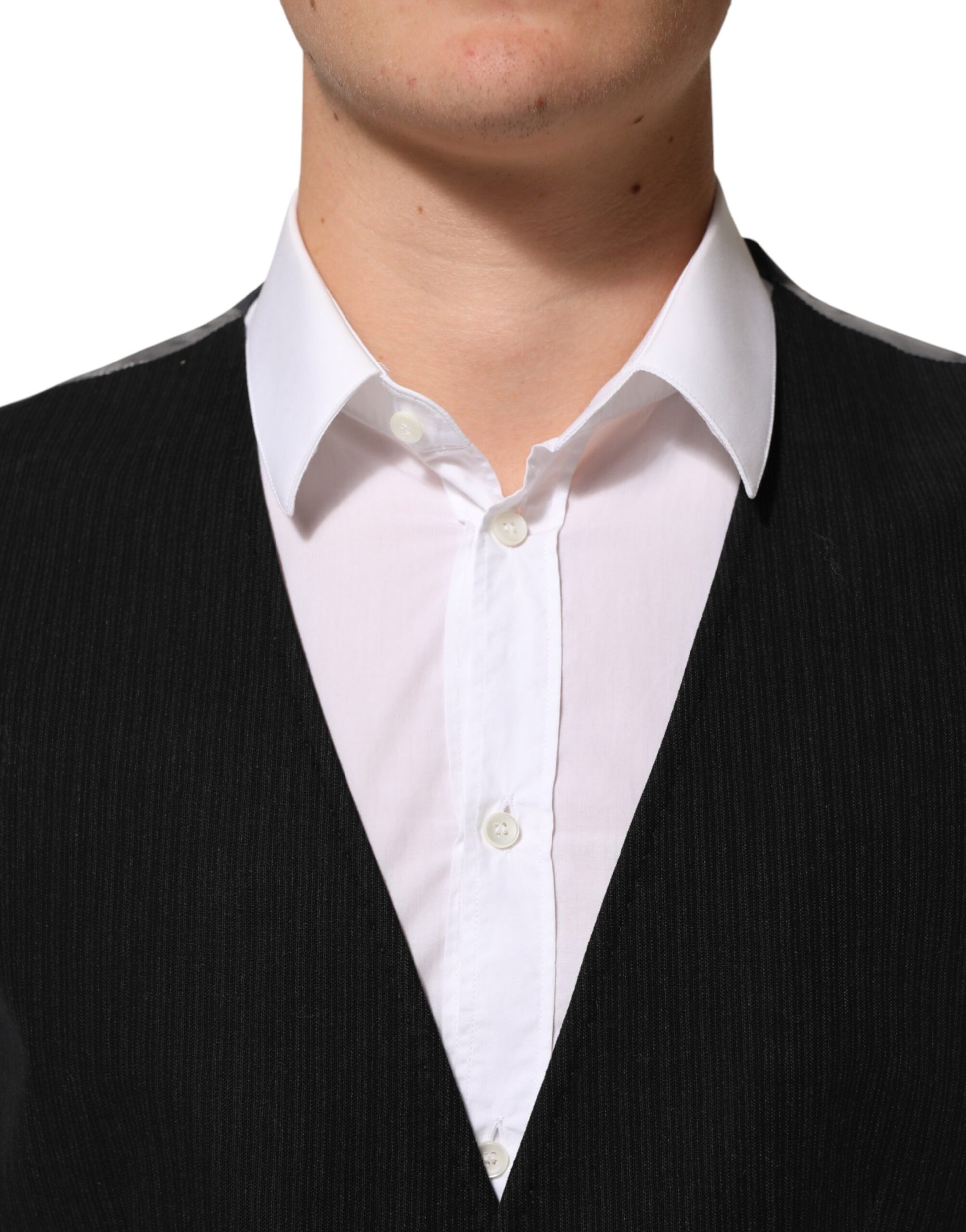 Dolce & Gabbana Black Cotton Waistcoat Dress Men Formal Vest Dolce & Gabbana