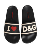 Dolce & Gabbana Black Rubber Slides Sandals Beachwear Shoes