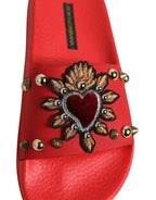 Dolce & Gabbana Red Sacred Heart Stud Slides Beachwear Shoes
