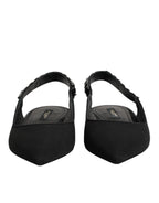 Dolce & Gabbana Black Crystal Charmeuse Slingback Shoes - Eljoys Fashion 