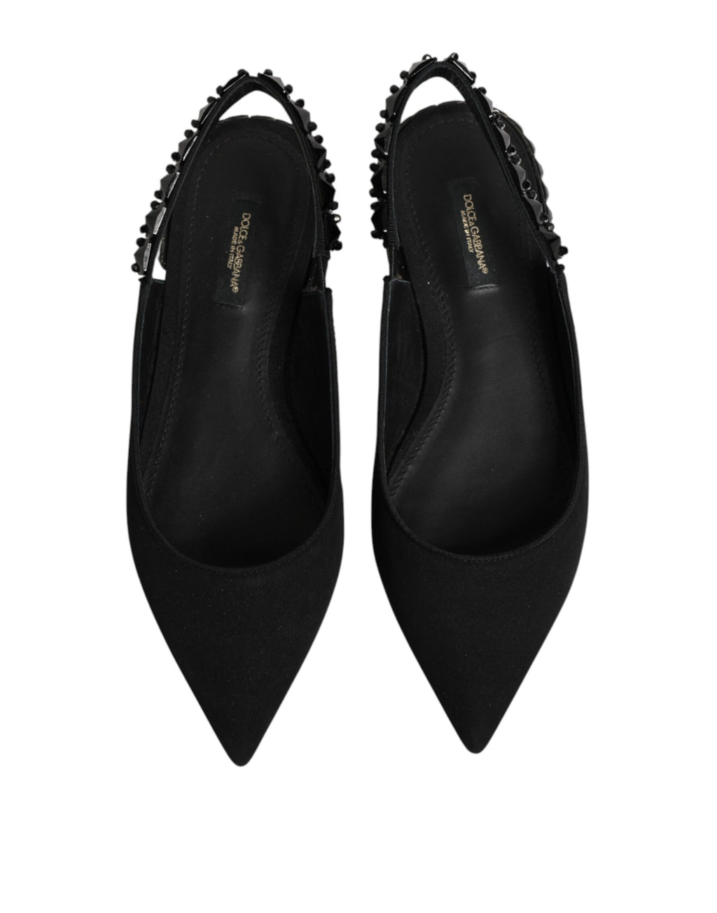 Dolce & Gabbana Black Crystal Charmeuse Slingback Shoes - Eljoys Fashion 