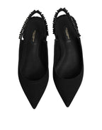 Dolce & Gabbana Black Crystal Charmeuse Slingback Shoes - Eljoys Fashion 