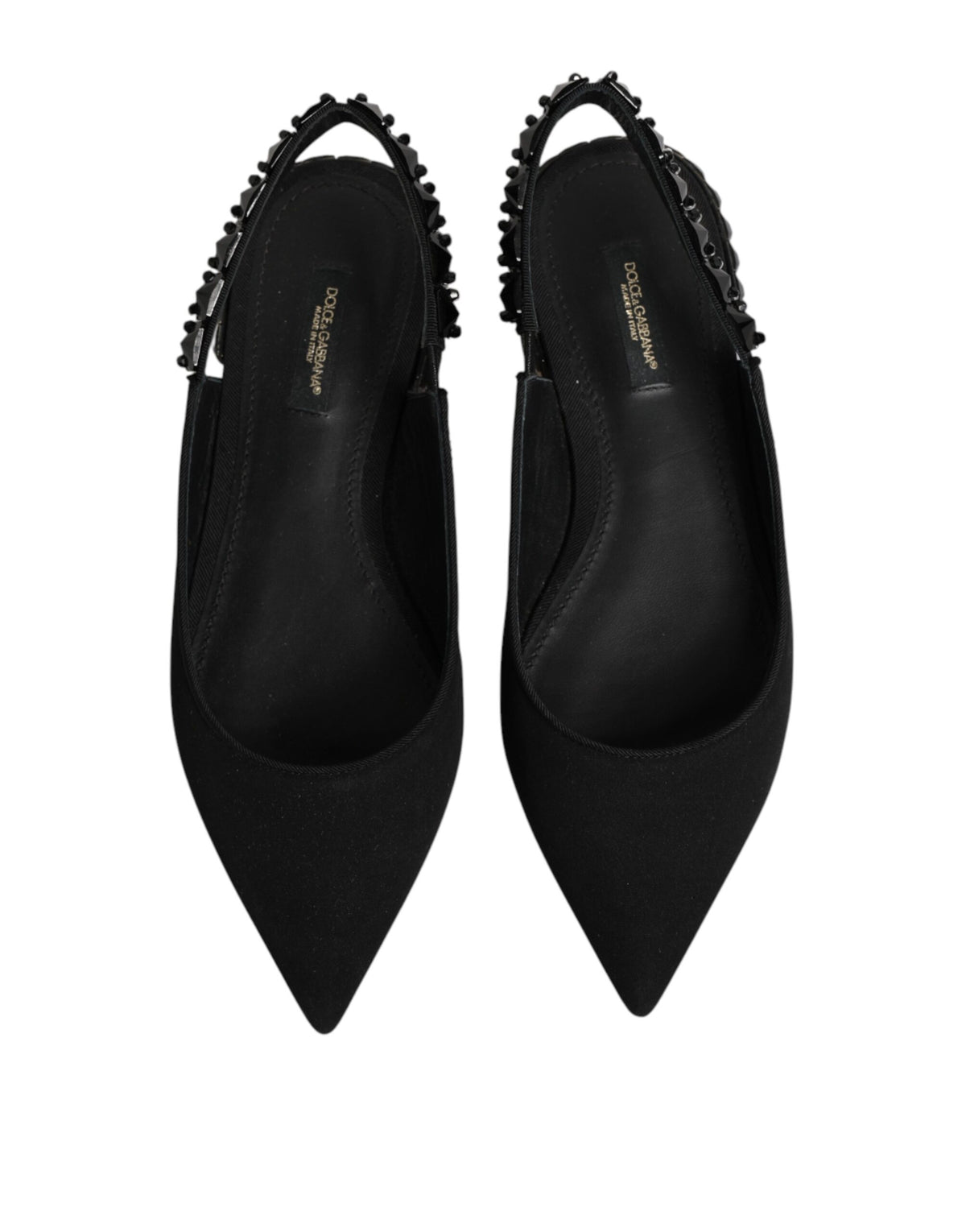 Dolce & Gabbana Black Crystal Charmeuse Slingback Shoes - Eljoys Fashion 