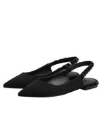 Dolce & Gabbana Black Crystal Charmeuse Slingback Shoes - Eljoys Fashion 