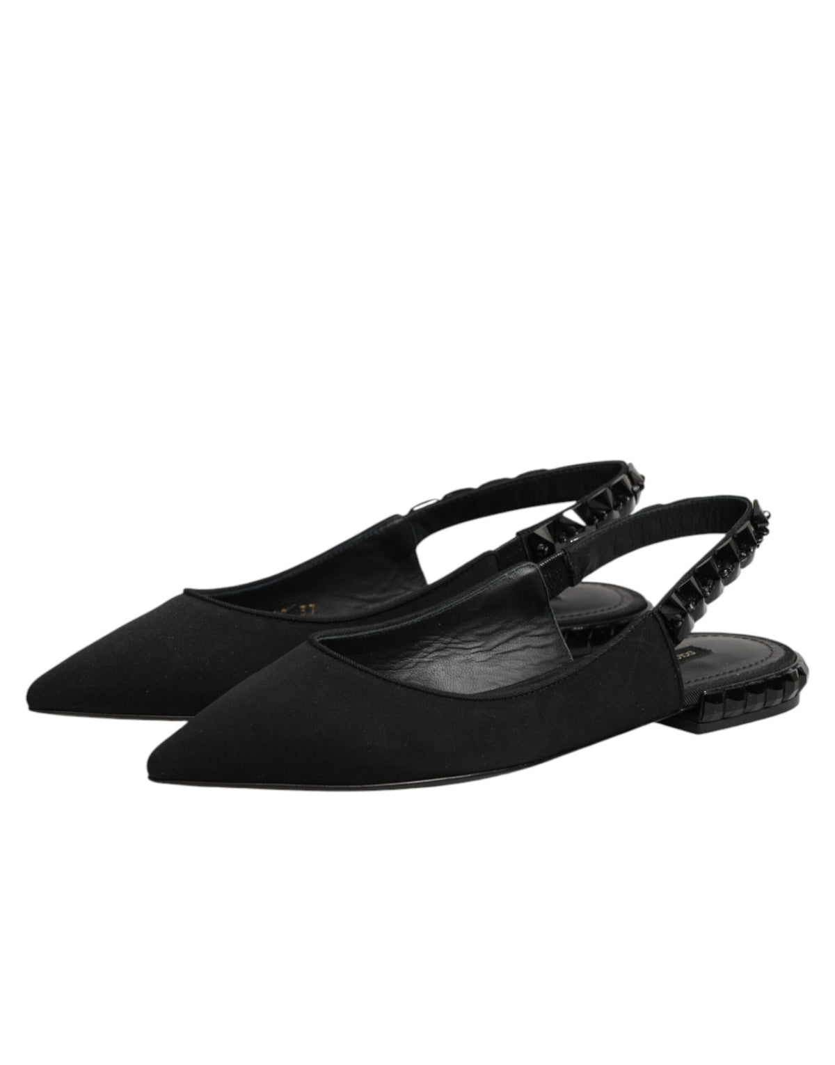 Dolce & Gabbana Black Crystal Charmeuse Slingback Shoes - Eljoys Fashion 