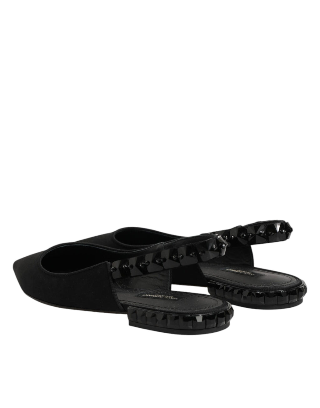 Dolce & Gabbana Black Crystal Charmeuse Slingback Shoes - Eljoys Fashion 