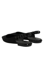 Dolce & Gabbana Black Crystal Charmeuse Slingback Shoes - Eljoys Fashion 