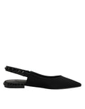 Dolce & Gabbana Black Crystal Charmeuse Slingback Shoes - Eljoys Fashion 
