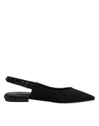 Dolce & Gabbana Black Crystal Charmeuse Slingback Shoes - Eljoys Fashion 