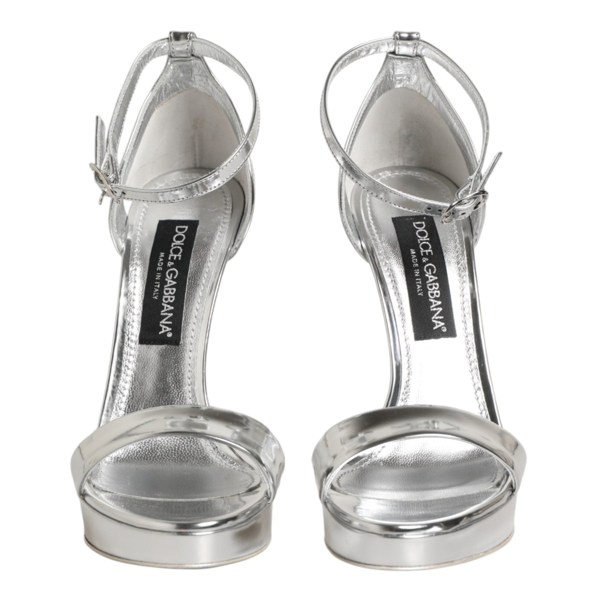 Dolce & Gabbana Silver Leather Platform Keira Sandals Shoes