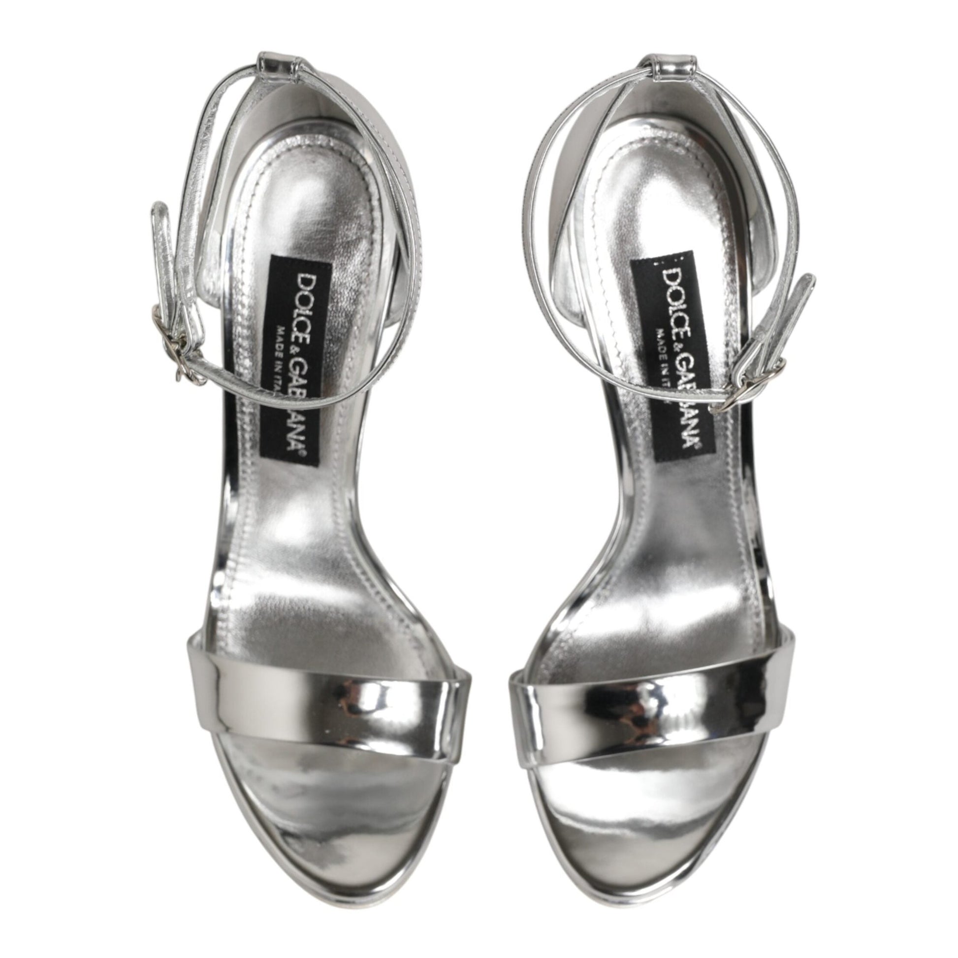 Dolce & Gabbana Silver Leather Platform Keira Sandals Shoes