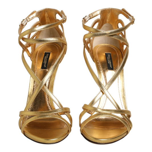 Dolce & Gabbana Gold Leather Keira Heels Sandals Shoes