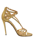 Dolce & Gabbana gold leather Keira heels sandals with ankle straps and stiletto heels, stylish women’s footwear.