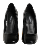Dolce & Gabbana Black Gold Patent Leather Logo Heels Pumps Shoes - Eljoys Fashion 