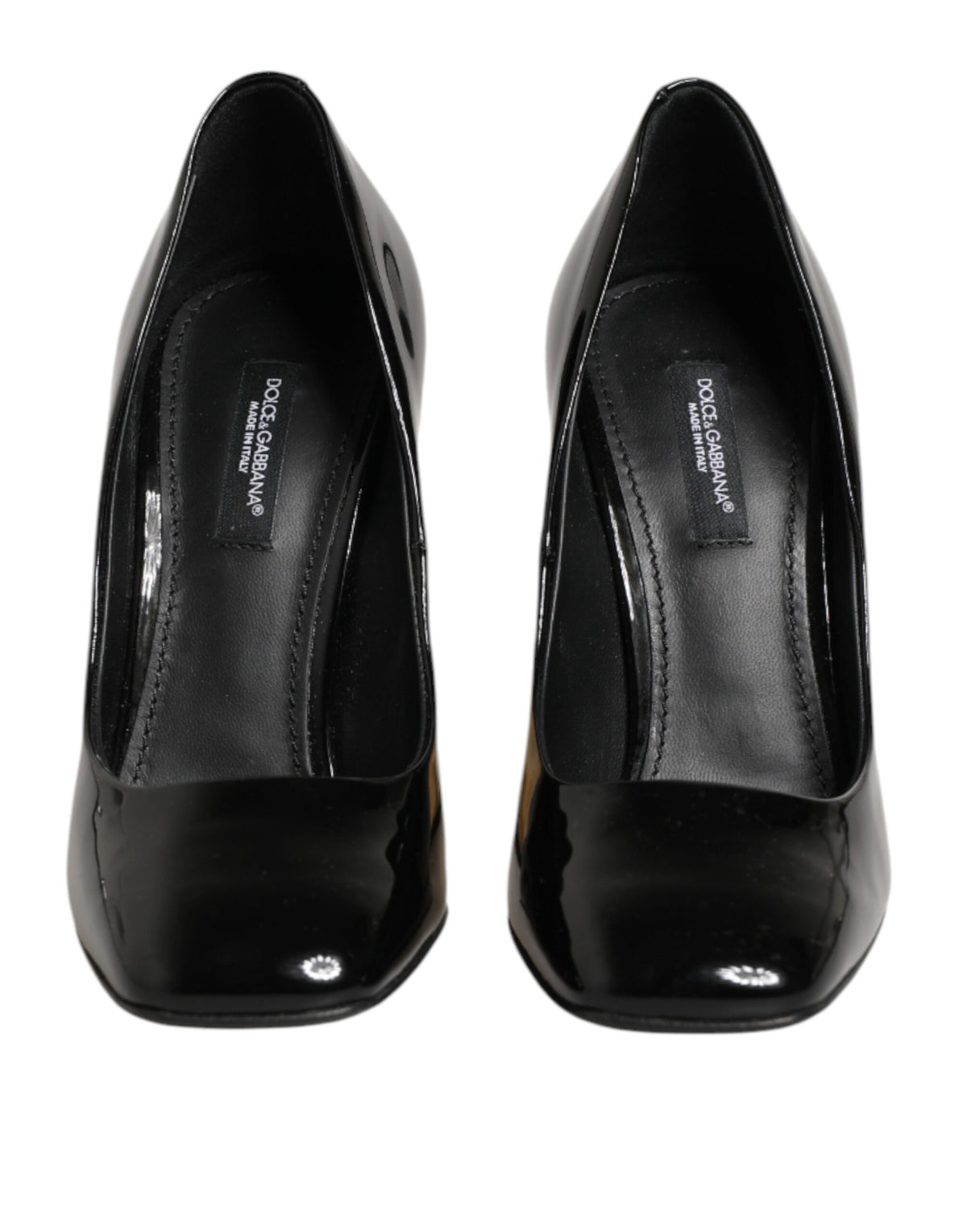 Dolce & Gabbana Black Gold Patent Leather Logo Heels Pumps Shoes - Eljoys Fashion 