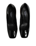 Dolce & Gabbana Black Gold Patent Leather Logo Heels Pumps Shoes - Eljoys Fashion 