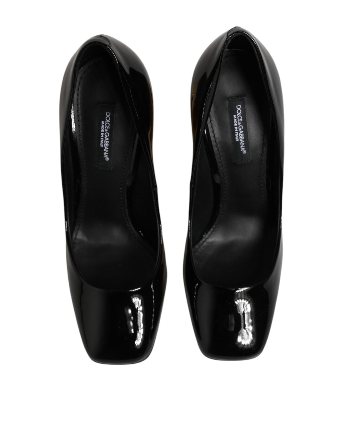 Dolce & Gabbana Black Gold Patent Leather Logo Heels Pumps Shoes - Eljoys Fashion 