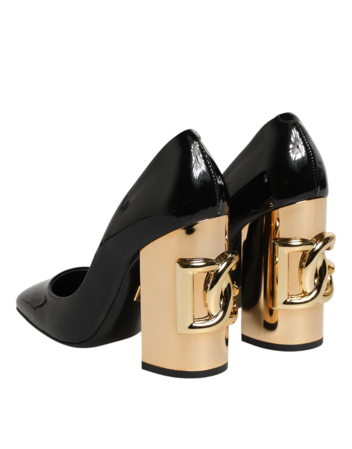 Dolce & Gabbana Black Gold Patent Leather Logo Heels Pumps Shoes - Eljoys Fashion 