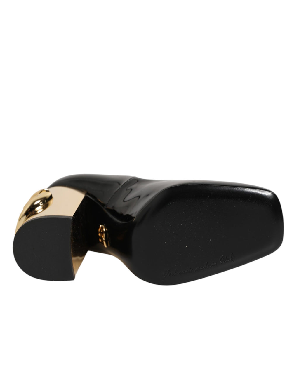 Dolce & Gabbana Black Gold Patent Leather Logo Heels Pumps Shoes - Eljoys Fashion 