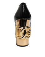 Dolce & Gabbana Black Gold Patent Leather Logo Heels Pumps Shoes - Eljoys Fashion 