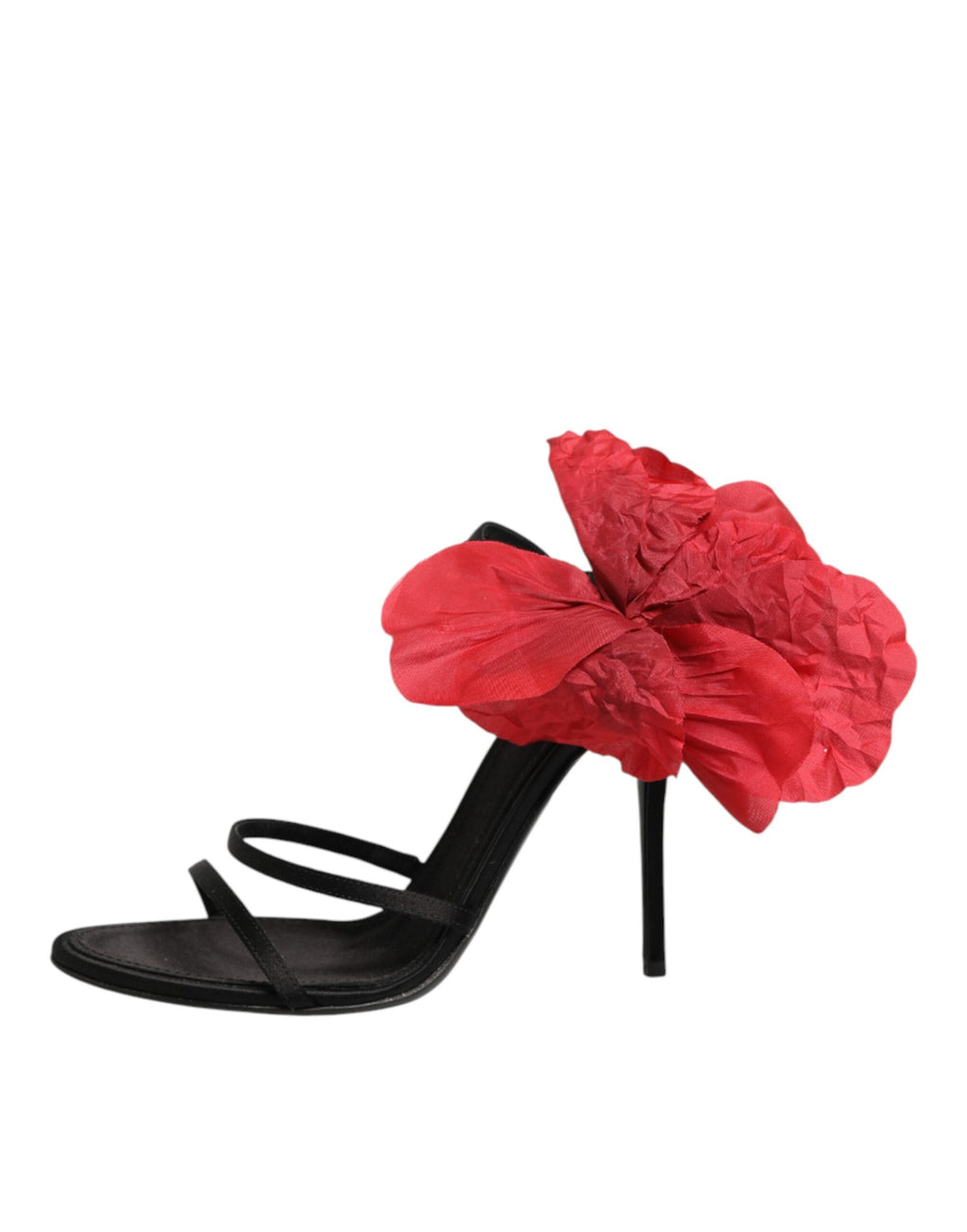 Dolce & Gabbana Black Leather Strappy Flower Heels Sandals Shoes Dolce & Gabbana