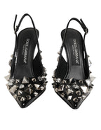 Dolce & Gabbana Black Studded Leather Heels Slingbacks Shoes - Eljoys Fashion 