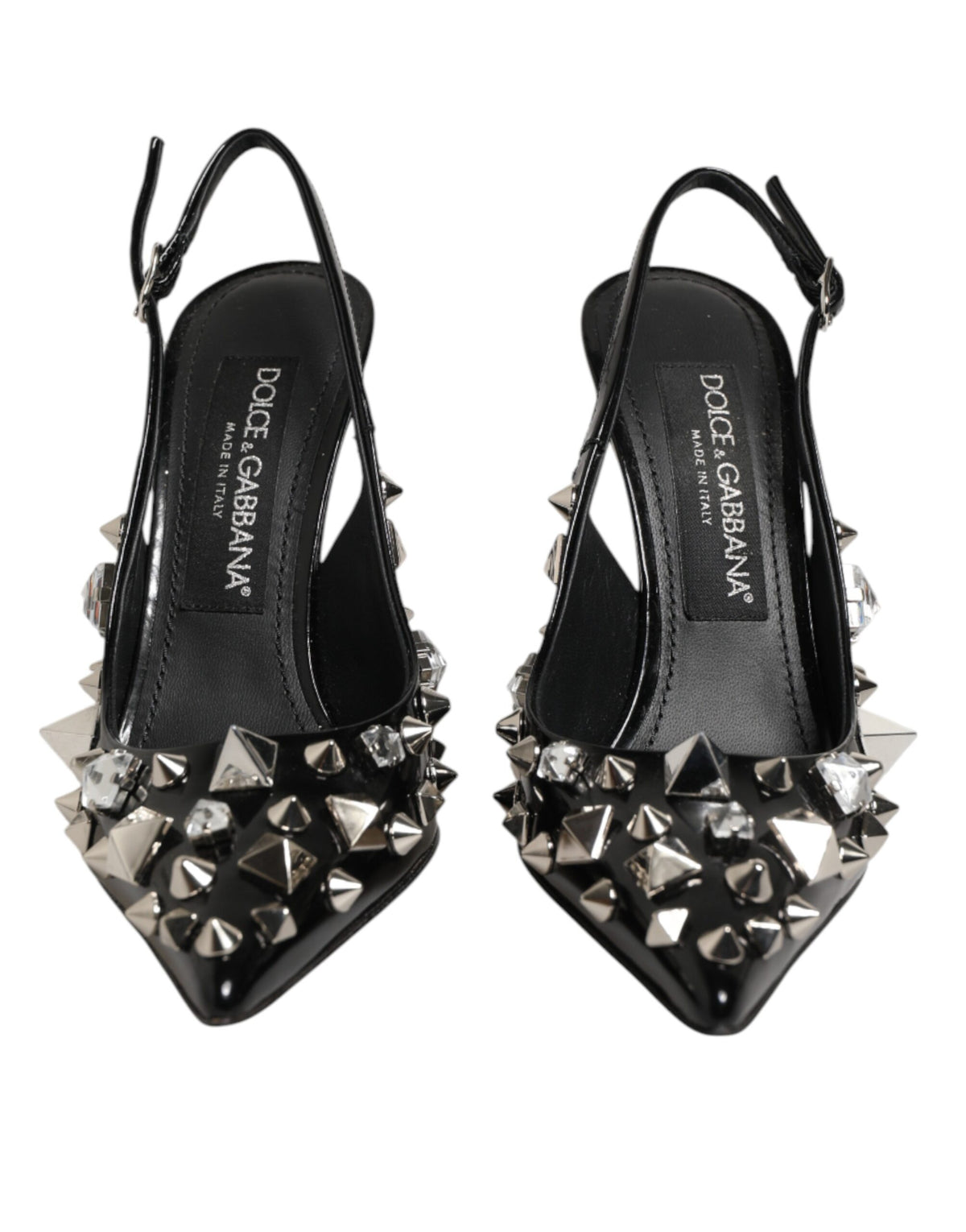 Dolce & Gabbana Black Studded Leather Heels Slingbacks Shoes - Eljoys Fashion 