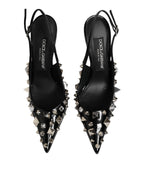 Dolce & Gabbana Black Studded Leather Heels Slingbacks Shoes - Eljoys Fashion 