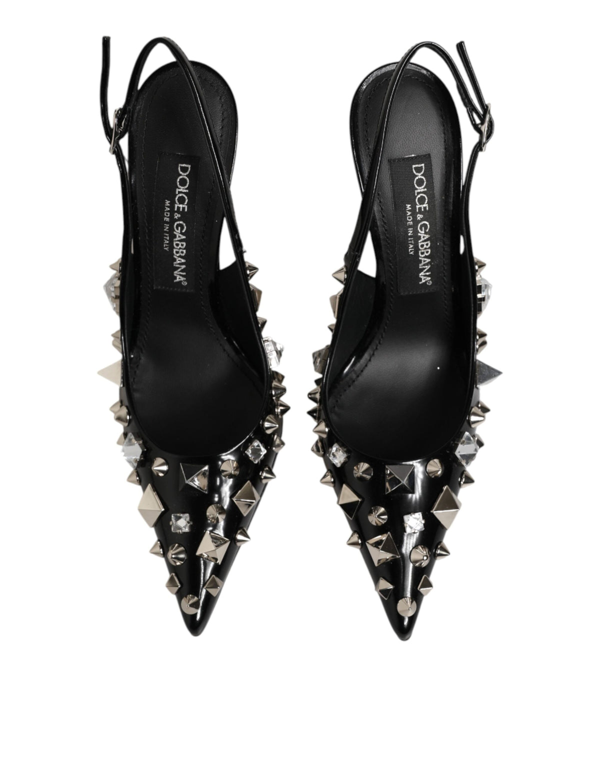 Dolce & Gabbana Black Studded Leather Heels Slingbacks Shoes - Eljoys Fashion 